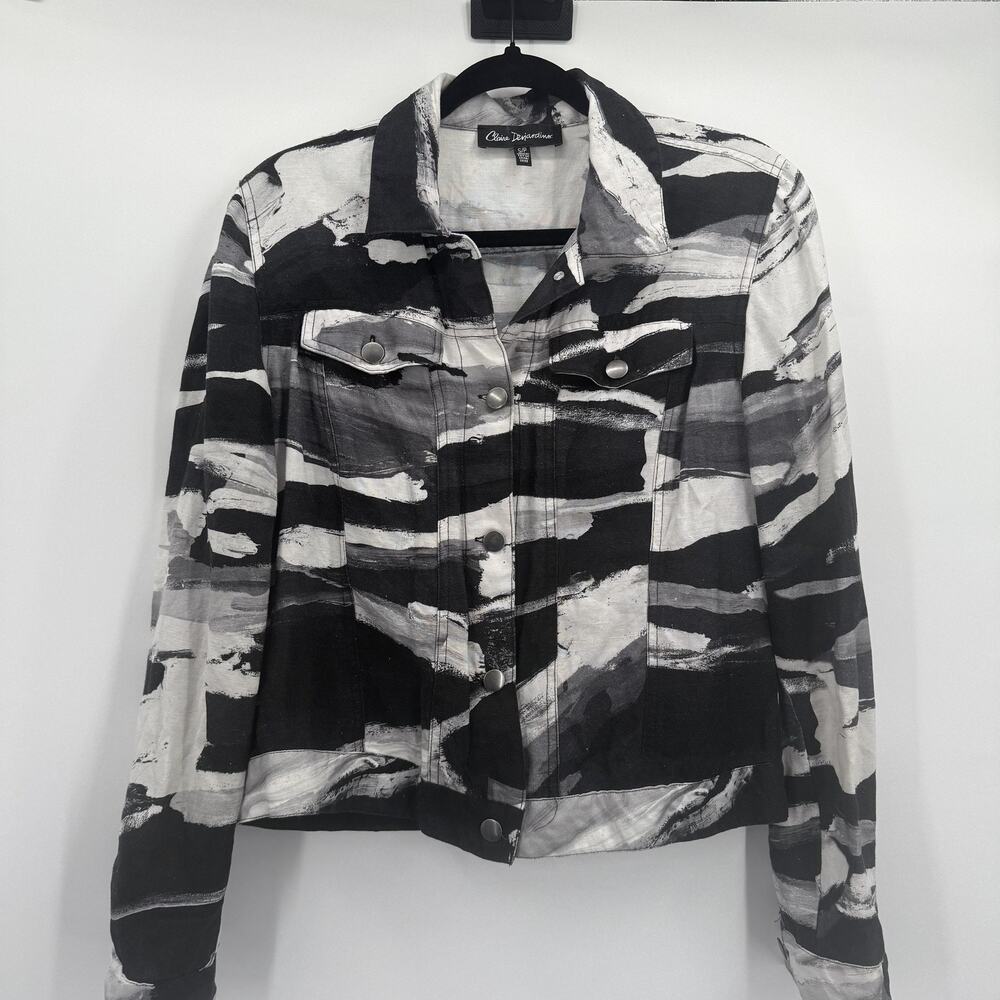 Claire Desjardins Jacket Womens Small‎ Abstract Linen Blend Button Front